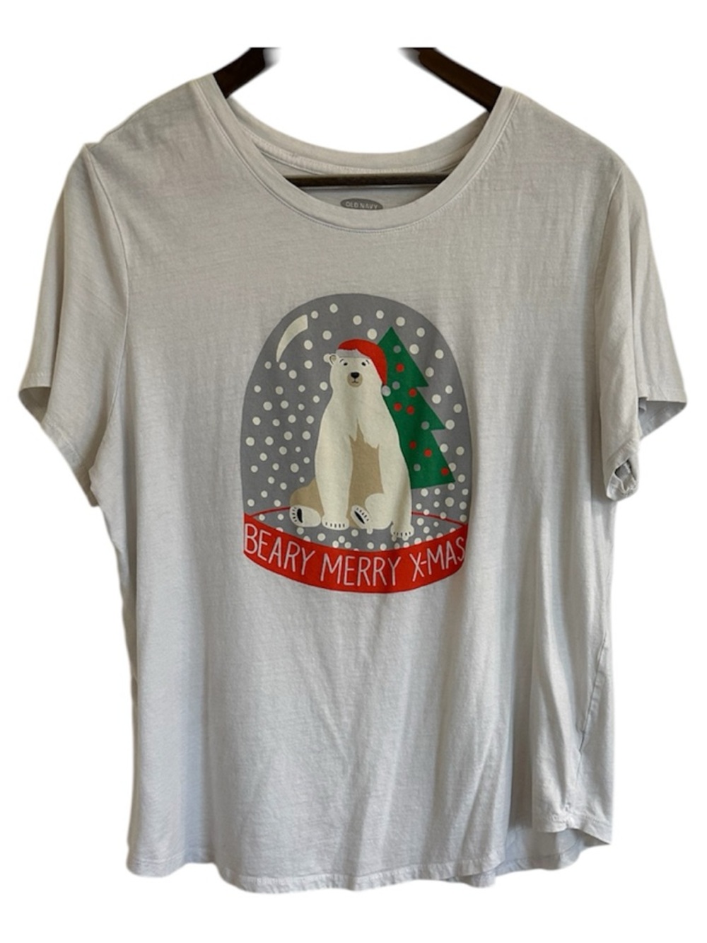 Old Navy Beary Merry X-Mas Polar Bear Graphic Tee Women XL